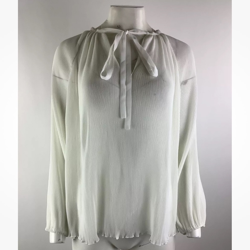 Muche Muchette One Size Fine Pleated Tie Front Blouse White Polyester Top